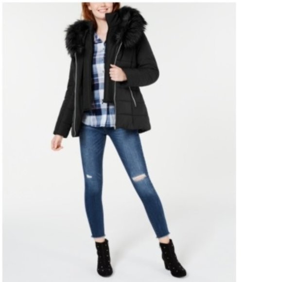 Maralyn & Me Juniors' Hooded Faux-Fur-Trim Puffer - Picture 1 of 8